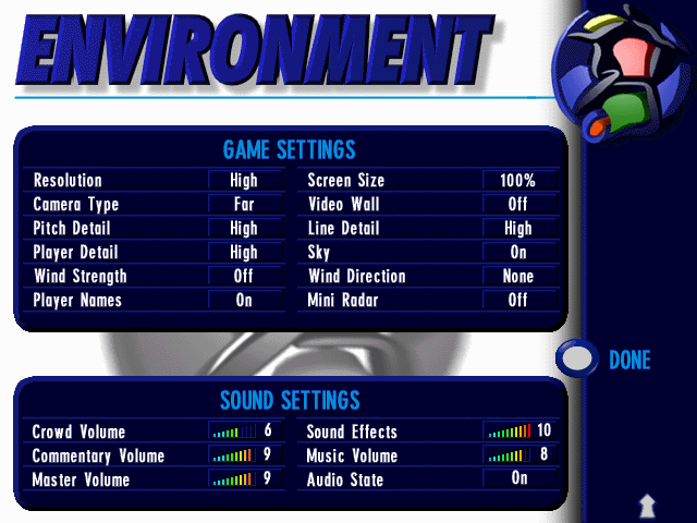 UEFA Euro 96 England (DOS) screenshot: Environment screen