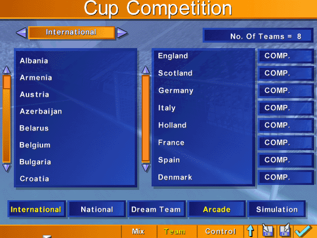 Kick Off 96 (DOS) screenshot: Cup Competition screen