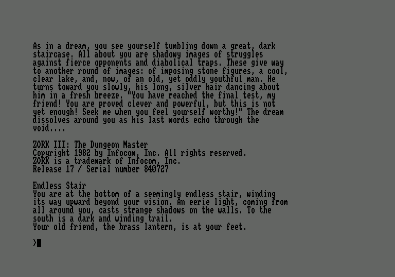 Zork III: The Dungeon Master (Amstrad CPC) screenshot: Opening screen/starting location