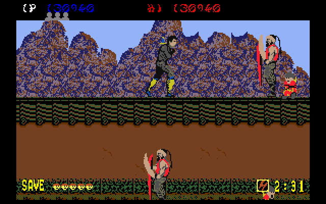 Shinobi (Amiga) screenshot: Fighting on the mountains - Part 2