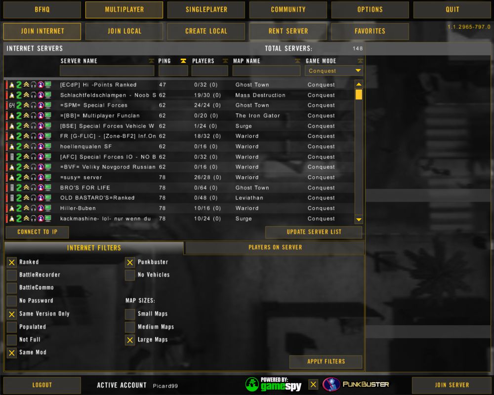 Battlefield 2: Special Forces (Windows) screenshot: Multiplayer servers
