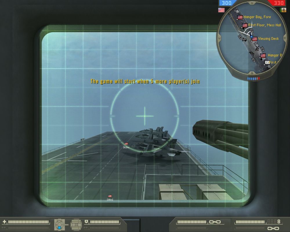 Battlefield 2: Special Forces (Windows) screenshot: Defending USS Essex with gunturret