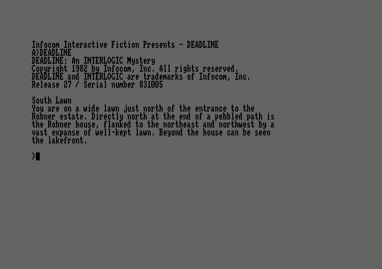 Deadline (Amstrad CPC) screenshot: Opening screen/starting location