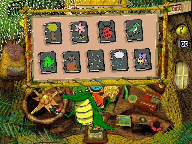 Scholastic's The Magic School Bus Explores the Rainforest (Windows) screenshot: Here the player can look at all the classroom reports about the Rainforest and its wildlife.