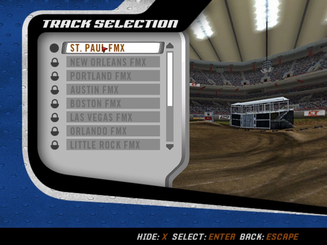 MX vs. ATV Unleashed (Windows) screenshot: Track selection menu