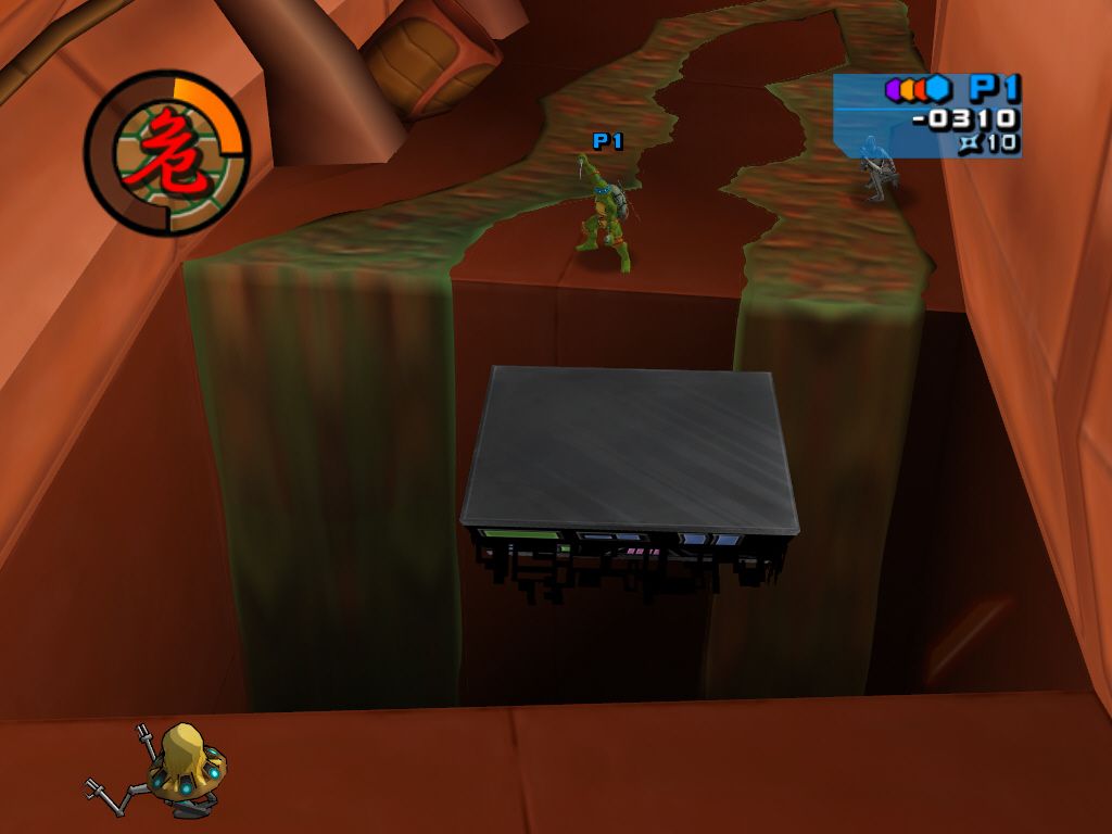 Teenage Mutant Ninja Turtles 2: Battle Nexus (Windows) screenshot: Jumping towards a moving platform.