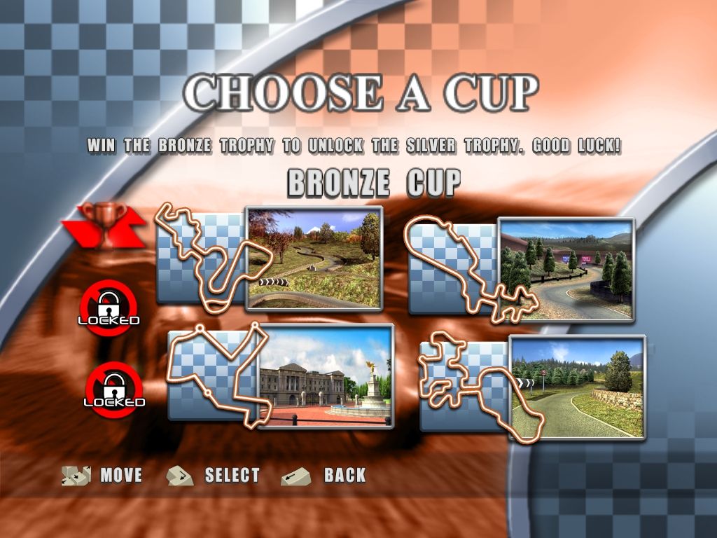 Classic British Motor Racing (Windows) screenshot: Cup Selection screen.