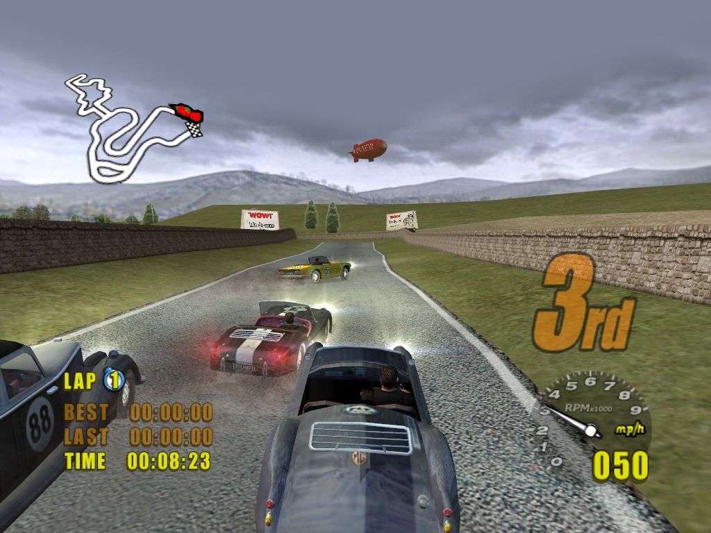 Classic British Motor Racing (Windows) screenshot: Racing in Foxglove Lane with the MGA MKII.