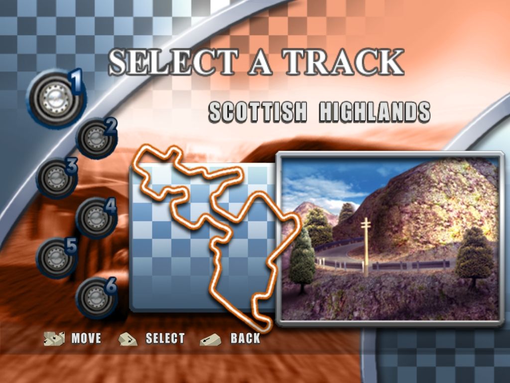 Classic British Motor Racing (Windows) screenshot: Track selection.