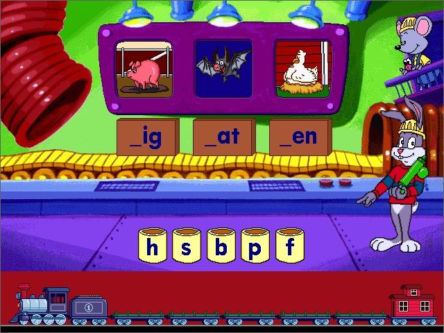 Reader Rabbit's Reading 1 (Windows) screenshot: The Labeler - when the correct letter is chosen Reader Rabbit will hot-glue it to the word labels