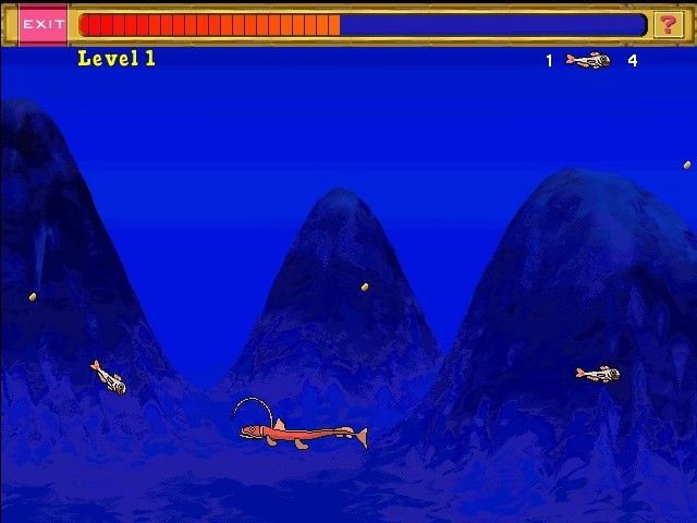 Scholastic's The Magic School Bus Explores the Ocean (Windows) screenshot: Clicking the lantern fish will open its jaws, allowing it to gulp down prey