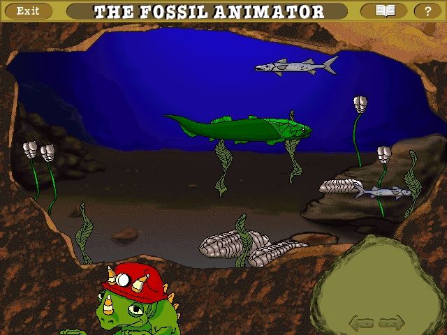 Scholastic's The Magic School Bus Explores Inside the Earth (Windows) screenshot: The Fossil Animator brings to life a completed jigsaw puzzle, showing the ocean floor 400,000,000 years ago