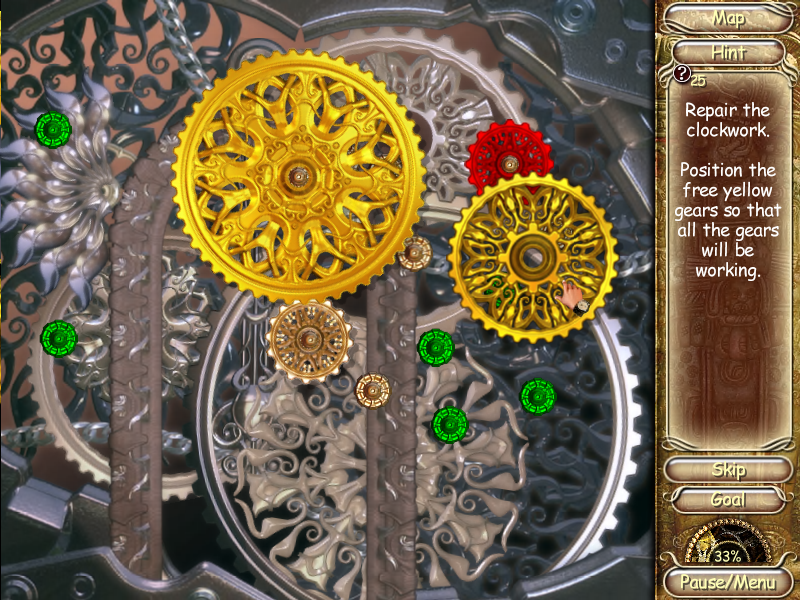 Laura Jones and the Gates of Good and Evil (Windows) screenshot: Mini-game: move the cogs to repair the clock.