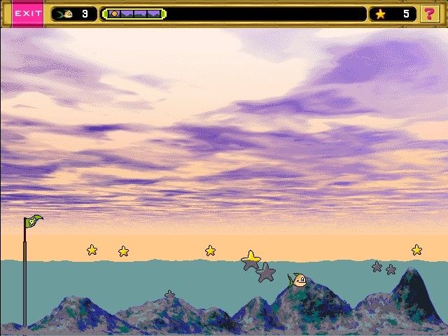 Scholastic's The Magic School Bus Explores the Ocean (Windows) screenshot: In this Ride the Tide game, the player must guide the fish through varying water levels