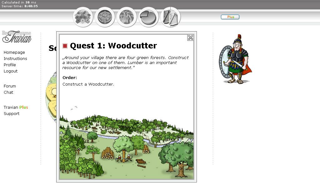 Travian (Browser) screenshot: The first quest for the Romans