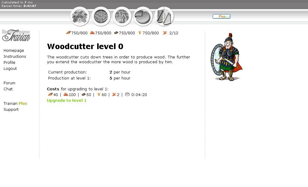 Travian (Browser) screenshot: Upgrading a Woodcutter.