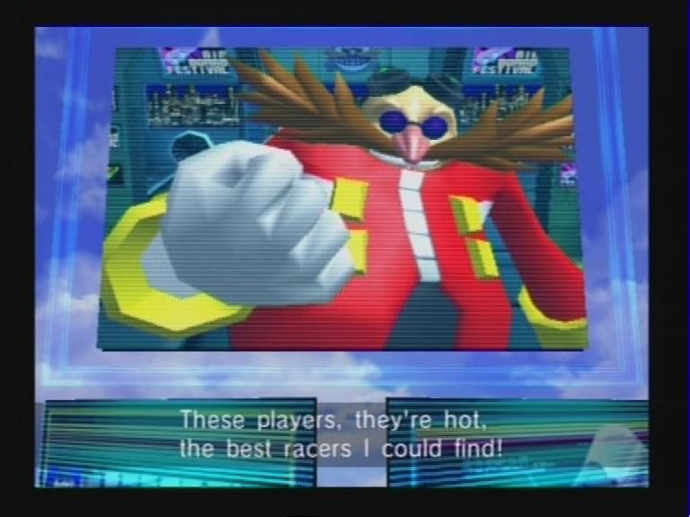 Sonic Riders (PlayStation 2) screenshot: Story Mode InGame Cut Scene 1 - FMV: Eggman offers up his vile creations.