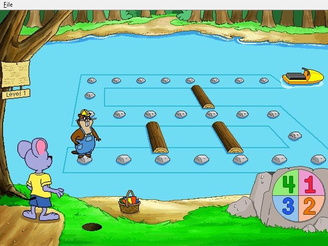 Reader Rabbit's Kindergarten (Windows) screenshot: Number Lumber is a simple Chutes-and-Ladders strategy game