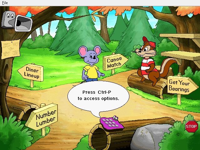 Reader Rabbit's Kindergarten (Windows) screenshot: The main page, where the player can choose his destination or access Parent pages