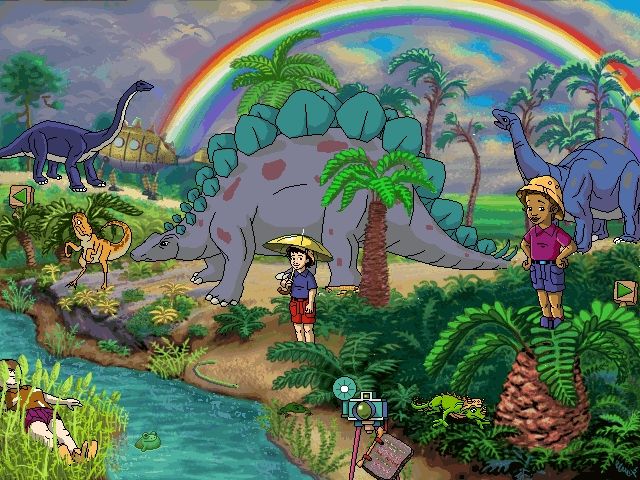 Scholastic's The Magic School Bus Explores in the Age of Dinosaurs (Windows) screenshot: A pretty scene during the Cretaceous period