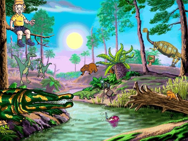 Scholastic's The Magic School Bus Explores in the Age of Dinosaurs (Windows) screenshot: The class checks in at Triassic Arizona, 220 million years past.