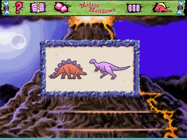 Scholastic's The Magic School Bus Explores in the Age of Dinosaurs (Windows) screenshot: A mini-platform game: choose your dino!