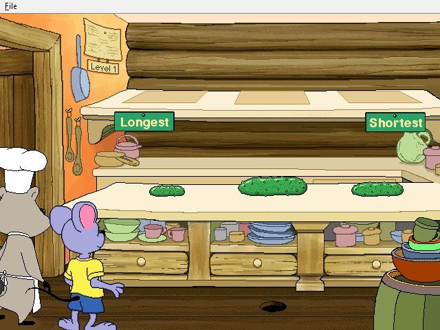 Reader Rabbit's Kindergarten (Windows) screenshot: In Diner Lineup objects must be ordered by simple attributes