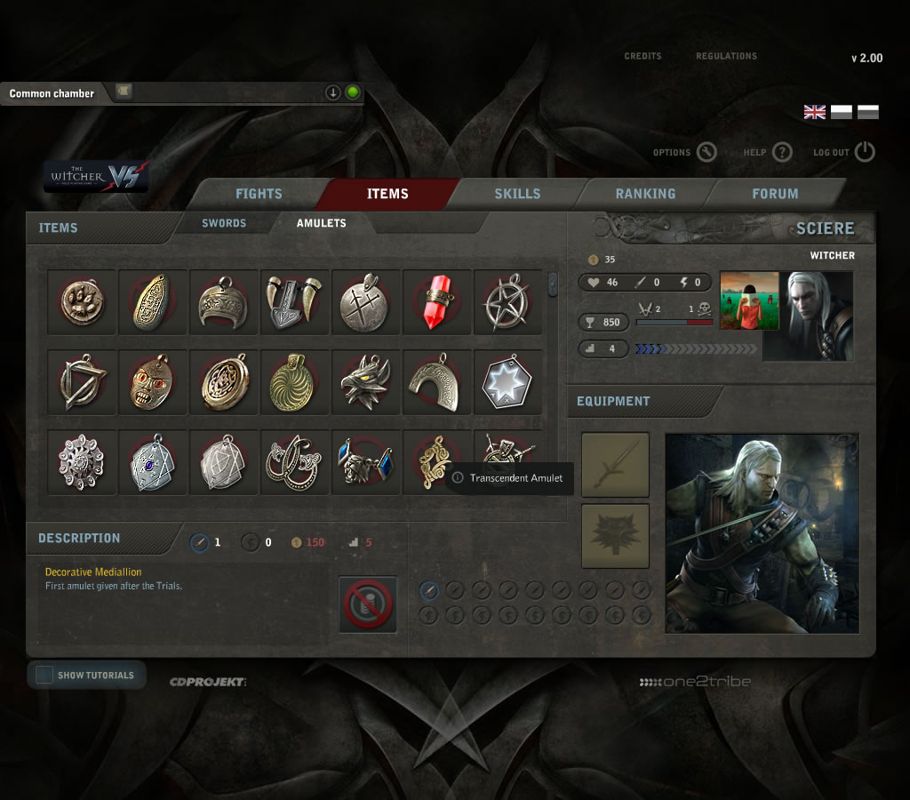 The Witcher: VS (Browser) screenshot: Different items available for purchase