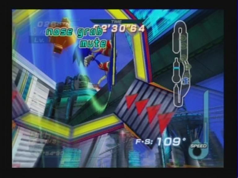 Sonic Riders (PlayStation 2) screenshot: In Game 2 - Stage 1: A speed boost and a ring.