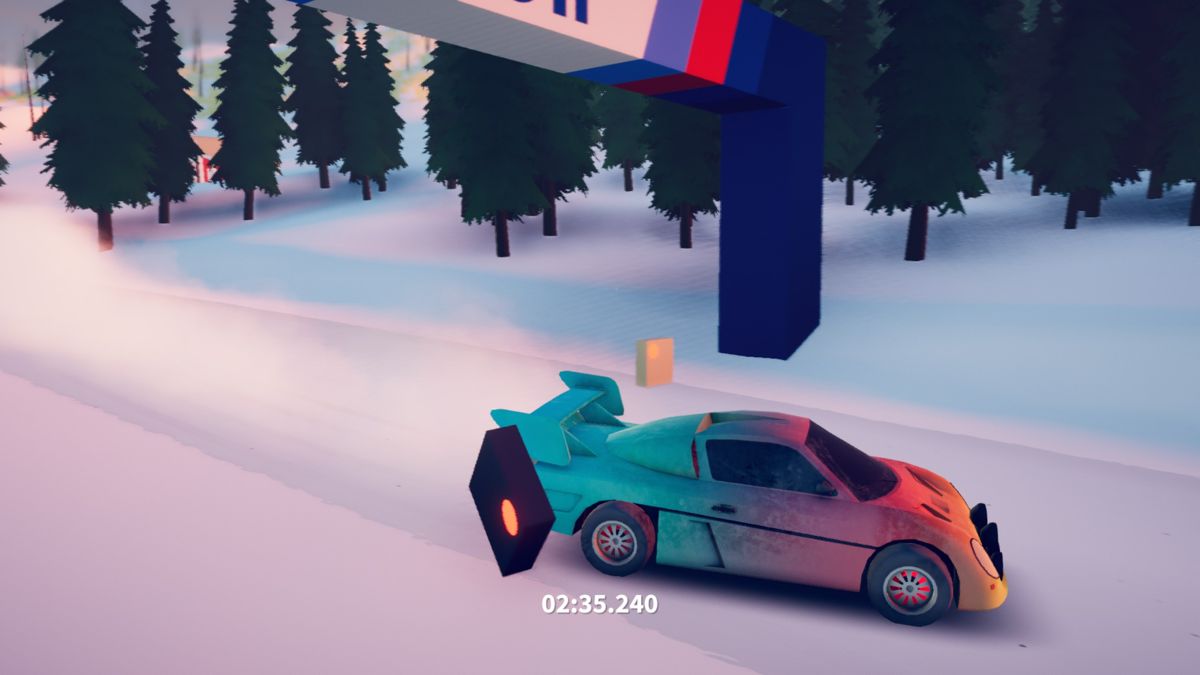 Art of Rally (Windows) screenshot: Finishing a weekly event in the snow