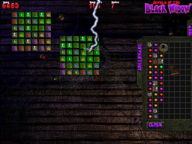 Jewels of the Black Widow (Windows) screenshot: ...and then lightning will destroy it and the tiles next to it.