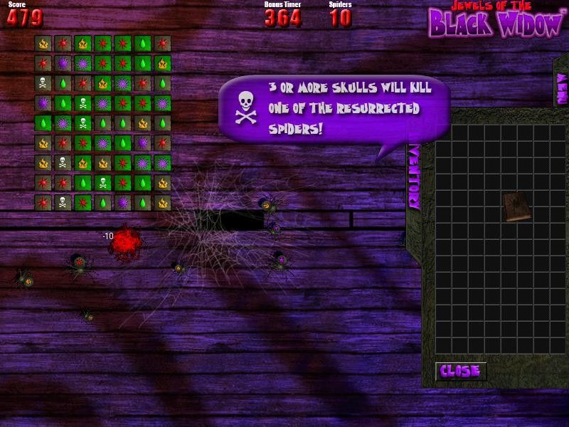 Jewels of the Black Widow (Windows) screenshot: Squish! I got three Death tiles in a row.