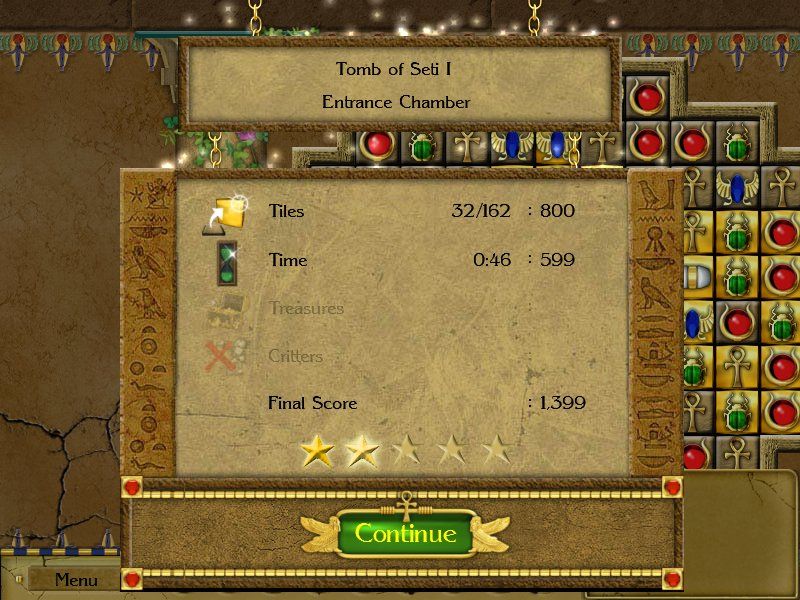 Jewels of Cleopatra (Windows) screenshot: Level statistics