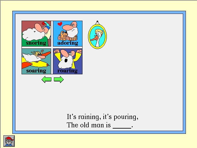 Bailey's Book House (Windows) screenshot: The player can finish this rhyme with the word of his choice in explore mode