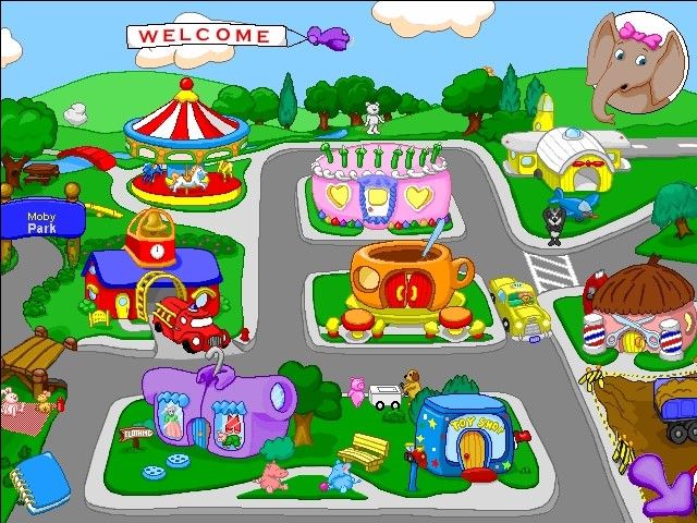 JumpStart Pre-K (Windows) screenshot: The map of Our Town - you can see Moby Park off to the left :)