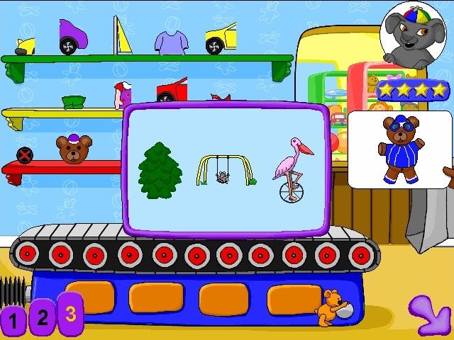 JumpStart Pre-K (Windows) screenshot: When the player collects four stars he can pick from three items to place in the park