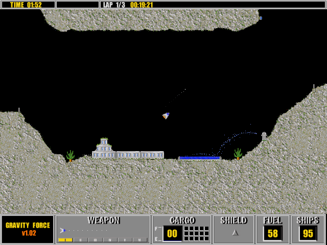 Gravity Force (DOS) screenshot: Single-player race mode; racing against the clock.
