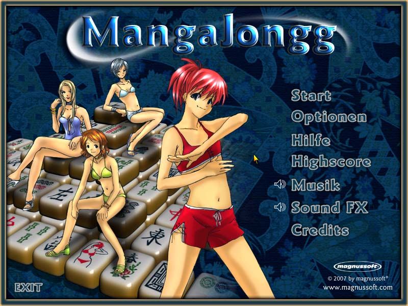 MangaJongg (Windows) screenshot: Main menu with first Easter egg (Bikini Manga)