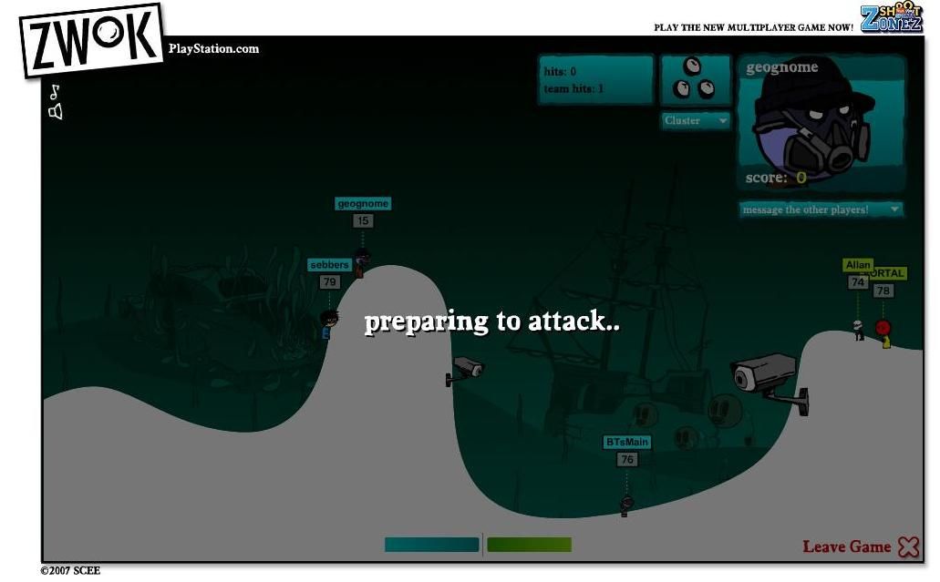 Zwok (Browser) screenshot: Preparing to attack...