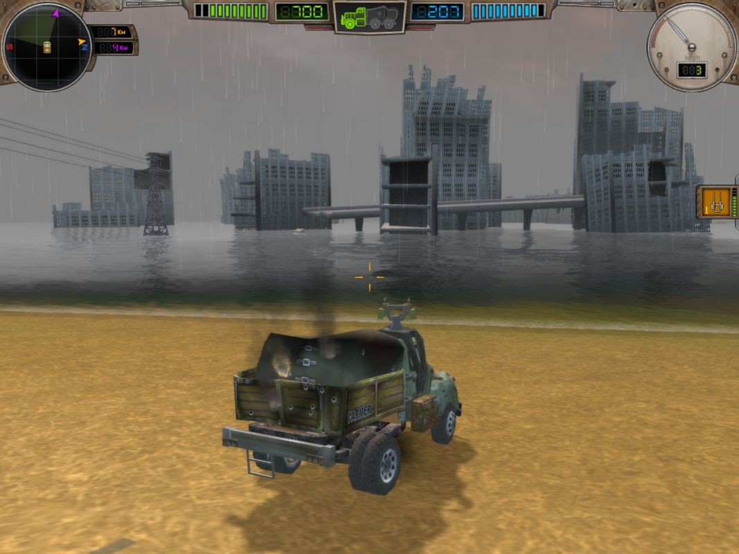 Hard Truck: Apocalypse (Windows) screenshot: Admiring a sunken city