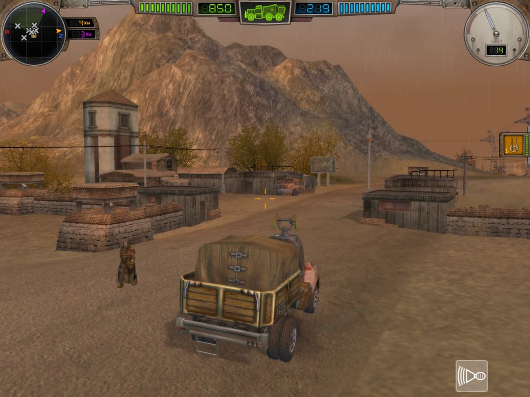 Hard Truck: Apocalypse (Windows) screenshot: Entering a small town