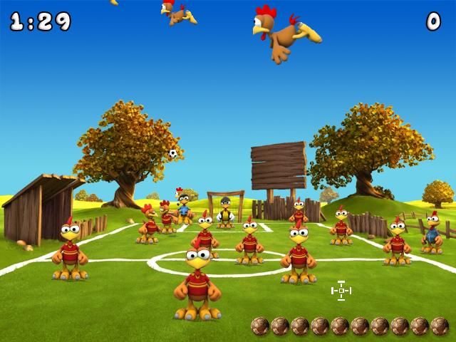 Crazy Chicken: Soccer (Windows) screenshot: I never thought I'd ever see a game that has both shooting and football at the same time.