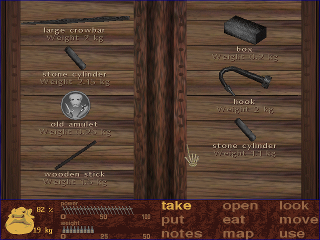 Dive: The Conquest of Silver Eye (DOS) screenshot: Inventory