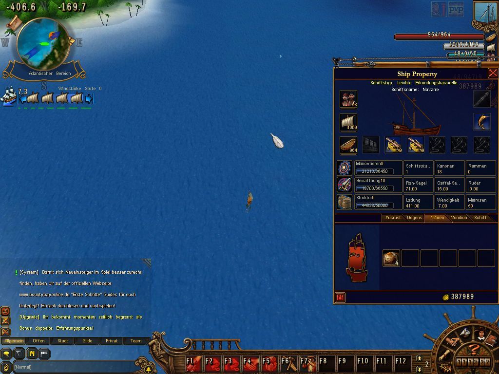 Bounty Bay Online (Windows) screenshot: Ship stats