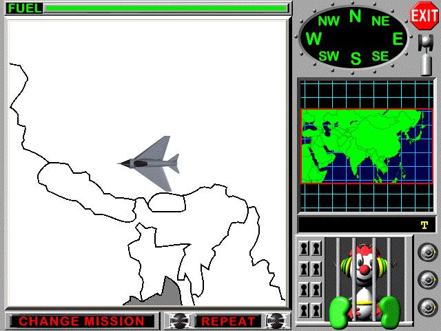 GeoRunner (Windows) screenshot: Piloting a jet plane over Asia to collect keys