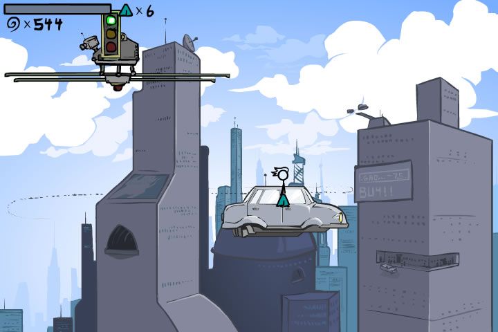 The Fancy Pants Adventure: World 2 (Browser) screenshot: Riding on top of a floating car.