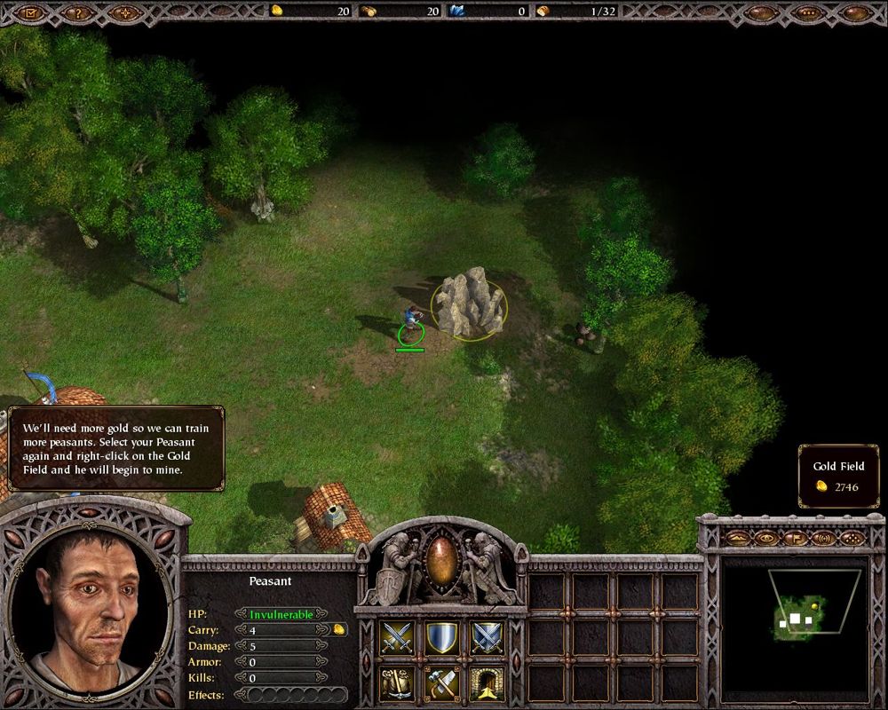 Armies of Exigo (Windows) screenshot: As in other RTSs, gold is your main resource.