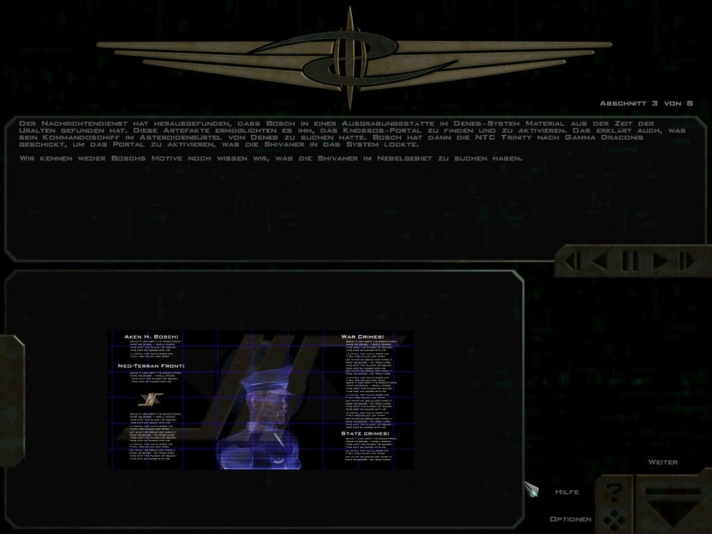 Freespace 2 (Windows) screenshot: The progress of the story is told this way.