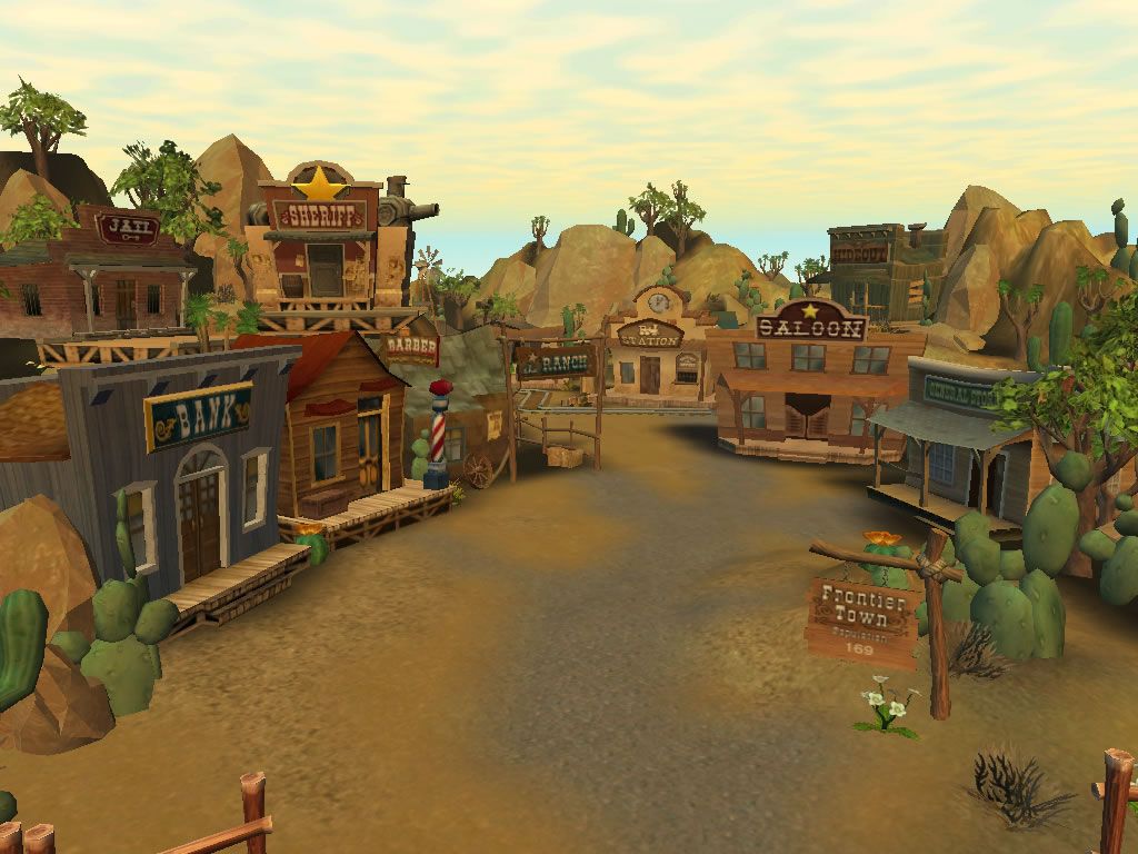 Bang! Howdy (Windows) screenshot: The town acts as a hub where you can access different buildings.
