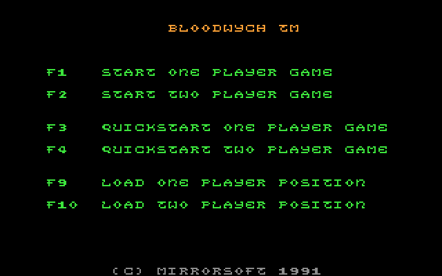 Bloodwych (DOS) screenshot: Main Menu